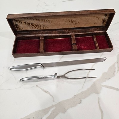 Vintage Gerber Ron Snickersnee Carving Set Knife Fork w Wood Box
