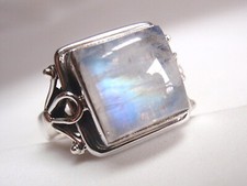 Elegant Moonstone Square Ring 925 Sterling Silver Solid and Heavy Sz 5.5 to 9.75