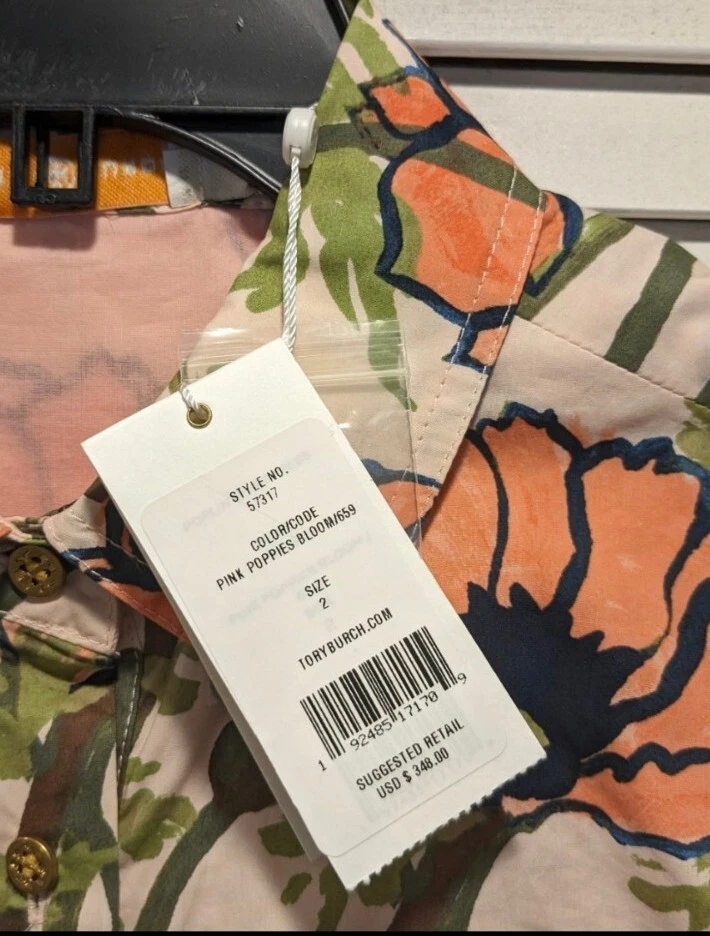 Abito a camicia poplin Tory Burch abito abito camicia rosa papaveri fioritura