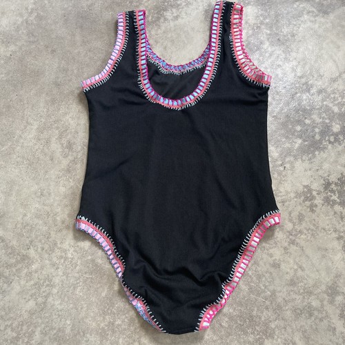 PQ Platinum Swimwear Girls 16 Rainbow Embroidered Scoop One Piece Black Beach - Picture 6 of 9