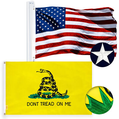 G128 Combo: American USA Flag & Gadsden Flag Double Sided 4x6 Ft Both Embr Poly