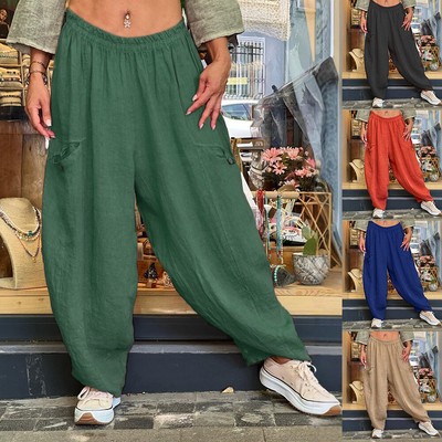 Übergröße Damen Haremshose Hippie Pumphose Baggy Freizeithose Taschen Aladinhose