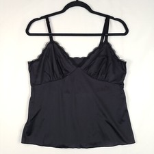 Vintage Shadowline Camisole Womens 36 Large Nylon Black Lace Straps