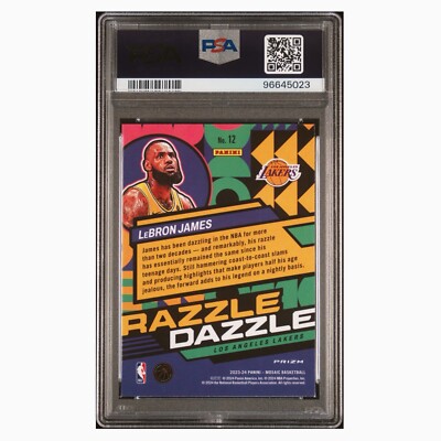 2023-24 Panini Mosaic LeBron James Razzle Dazzle Prizm #12 SSP PSA 