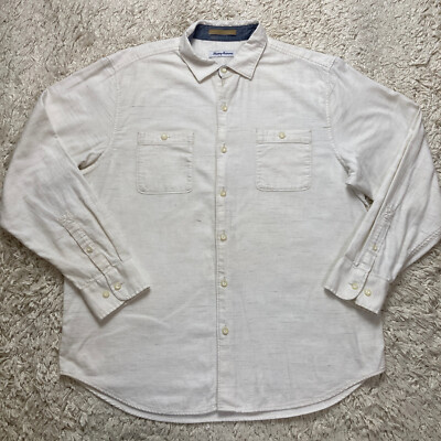 Tommy Bahama Shirt Mens Large Sorrento Sands Cotton Slub Button Up Long Sleeve