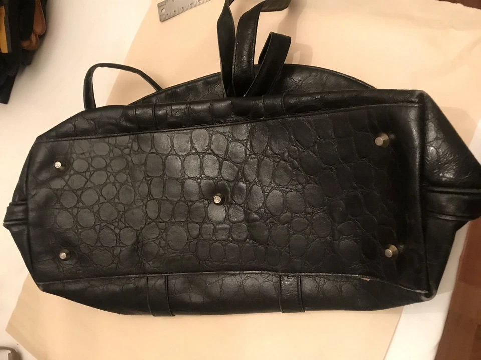 Bolso de mano TERRIDA romo en relieve cuero de becerro real hecho a mano en Italia 20"L Foto 4 de 4