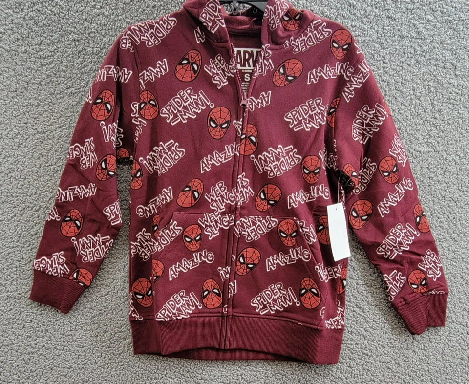 Marvel Spiderman Graphic Fleece Hooded Sweater Big Boys S Maroon Zip Up Closure - Image 2 of 4