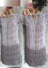 New Oasis Grey Ombre Lace Fringed 20s Gatsby Occasion Party Evening Dress 6 8 10