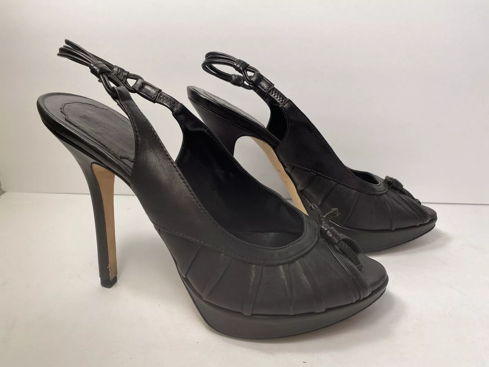 Escarpins bout ouvert en cuir Christian Dior sandales talons frondes noir 36/5,5