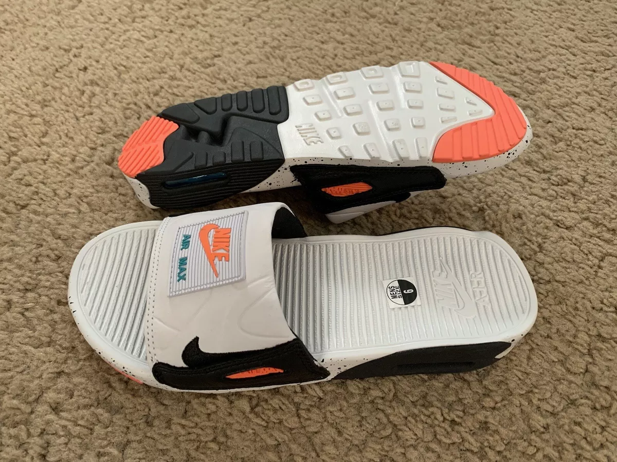 Nike Air Max 90 Slides Sandals White Turf Orange Splatter Size 6 BQ4635 102