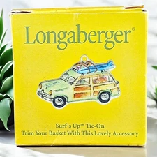 VTG Longaberger Surfs Up Tie On Woody Wagon with Surfboard Ribbon Pottery 2001