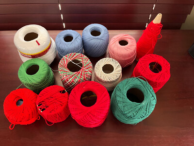 Mixed Lot of 13 Full and Partial Spools Crochet & Knitting Thread String