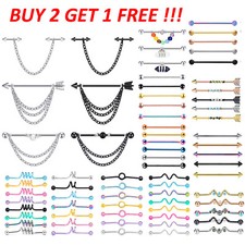 14G Stainless Steel Industrial Barbell Earring Cartilage Piercing Jewelry - ONE