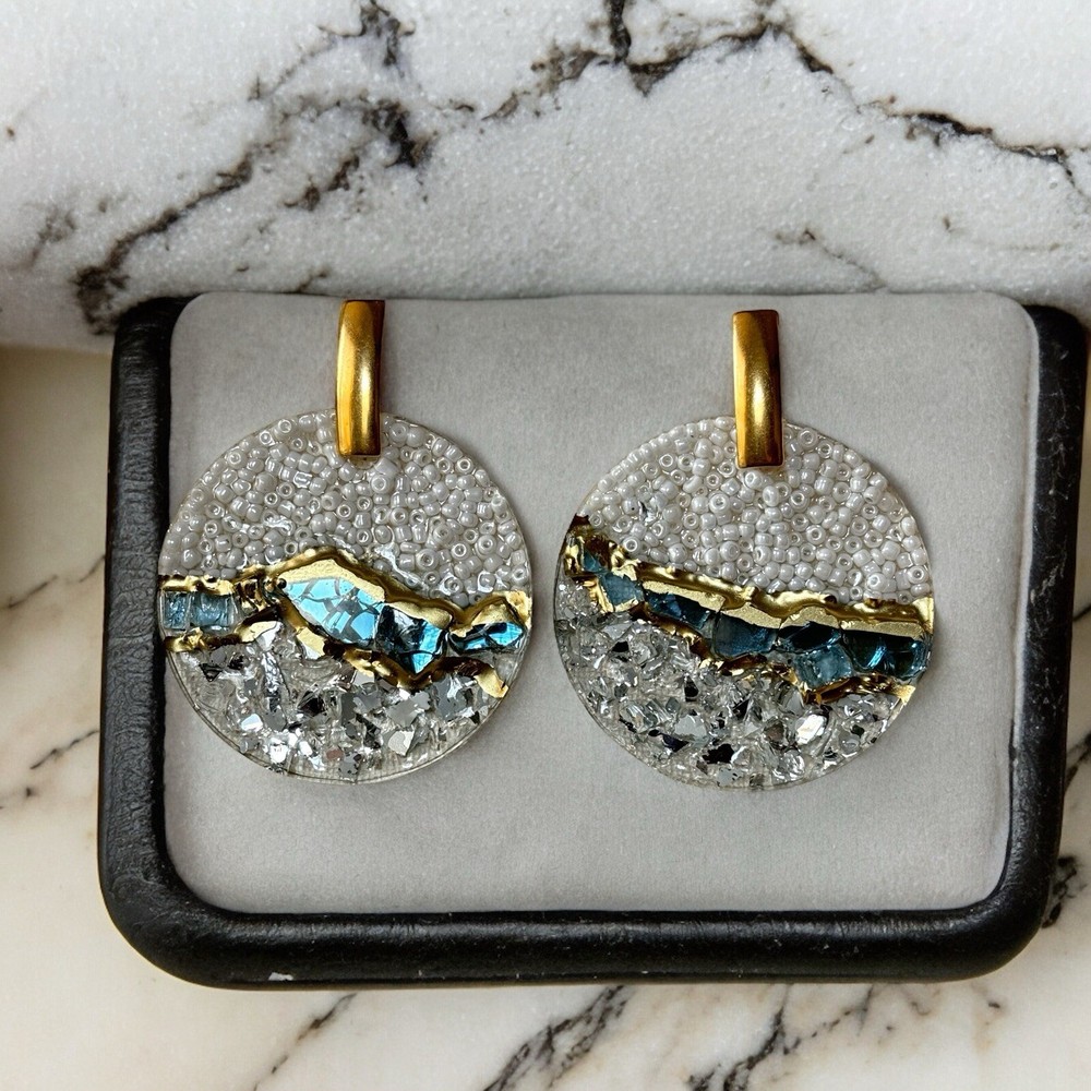 Resin Earrings white earrings silver earrings bold earrings round earrings