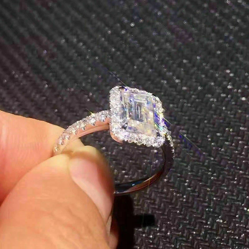 Engagement Wedding Ring 14K White Gold 3.Ct Emerald Cut Moissanite Size 7.5 - Image 3 of 4