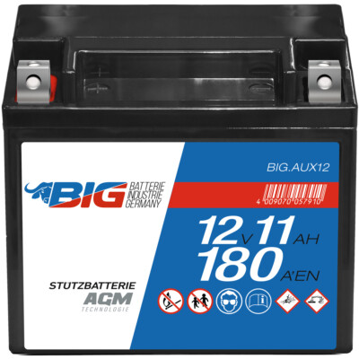 BIG AUX12 Premium Stützbatterie AGM 12V 11Ah 180A/EN Back-Up Starterbatterie
