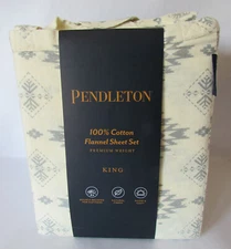 Pendleton Birch Tree Double Brushed Flannel KING Sheet Set Aztec Grey & Ivory