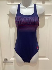 Image of Arena Women's Striped V Back Swimsuit - Size 36 - Navy/Freak Rose - NWT