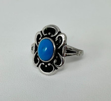 Vintage Uncas 925 Sterling Silver Blue Turquoise Cabochon Size 6 US Ring