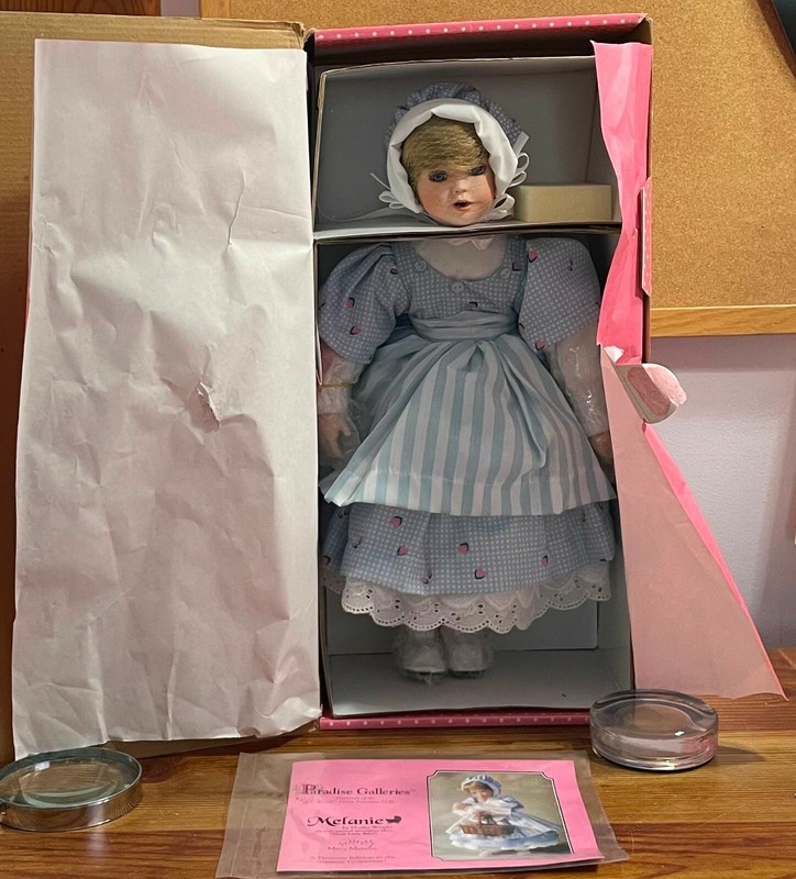 PARADISE GALLERY MELANIE PORCELAIN DOLL MUSICAL BABY AND BASKET NOT INCLUDED