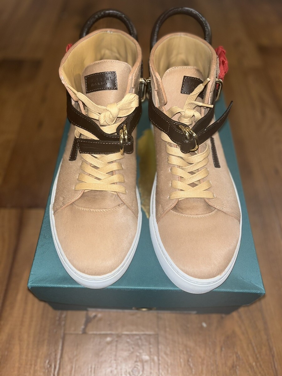 Rare Buscemi 125mm Fur Tan Avorio High Top Sneaker Size 14 W/Buscemi T  Shirt