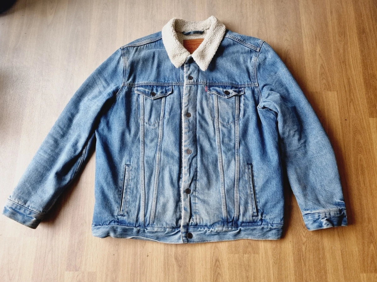 Levi s Strauss XXL Blue Jacket Fleece Faux Fur Lining Denim Jean