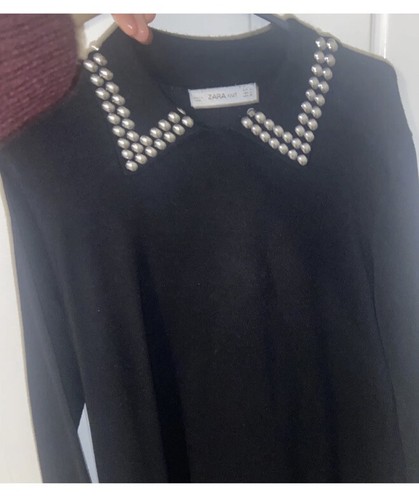 ZARA BLACK KNITTED DRESS WITH STUDDED COLLAR AND CUFFS Size M