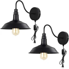 Set of 2 Vintage Wall Sconces Industrial Wall Lamps with Plug in Switch-Black