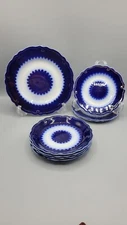 WH Grindley Co England The Marquis Set Of 8 Flow Blue Plates