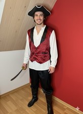 Herren Piraten Kostüm Set Weste gestreift, Hose & Hut Gr. S Fasching Karneval