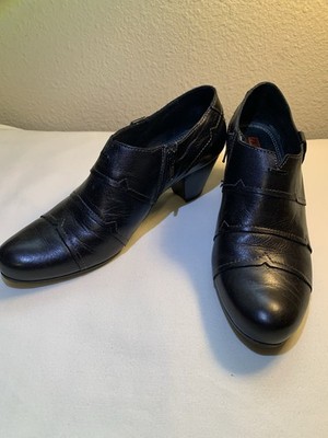 Pikolinos Low Boots Womens 39 US 8 Black Leather Ankle Heel Zip Booties Shoes