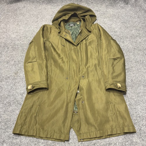 A.P.C. Wool Green Quilt Lined Fishtail Hood Parka Coat Jacket Zip Womens XS