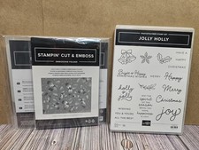 Stampin' Up JOLLY HOLLY Stamps  Dies and HYBRID Embossing Folder CHRISTMAS