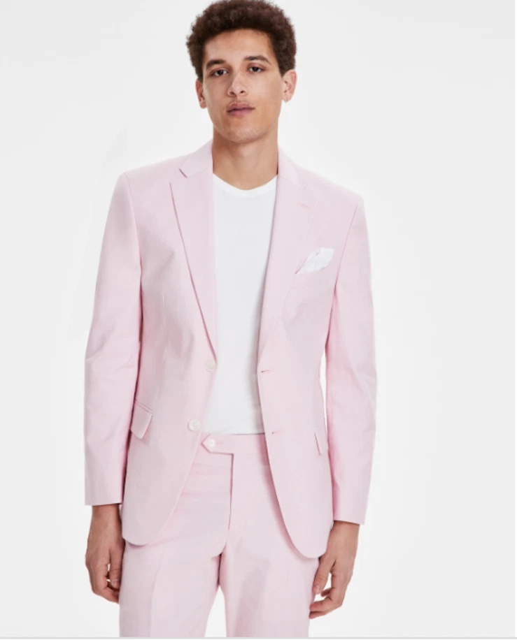 Tommy Hilfiger Mens Modern fit Linen Look Jacket Blazer 44 Short Pink Solid