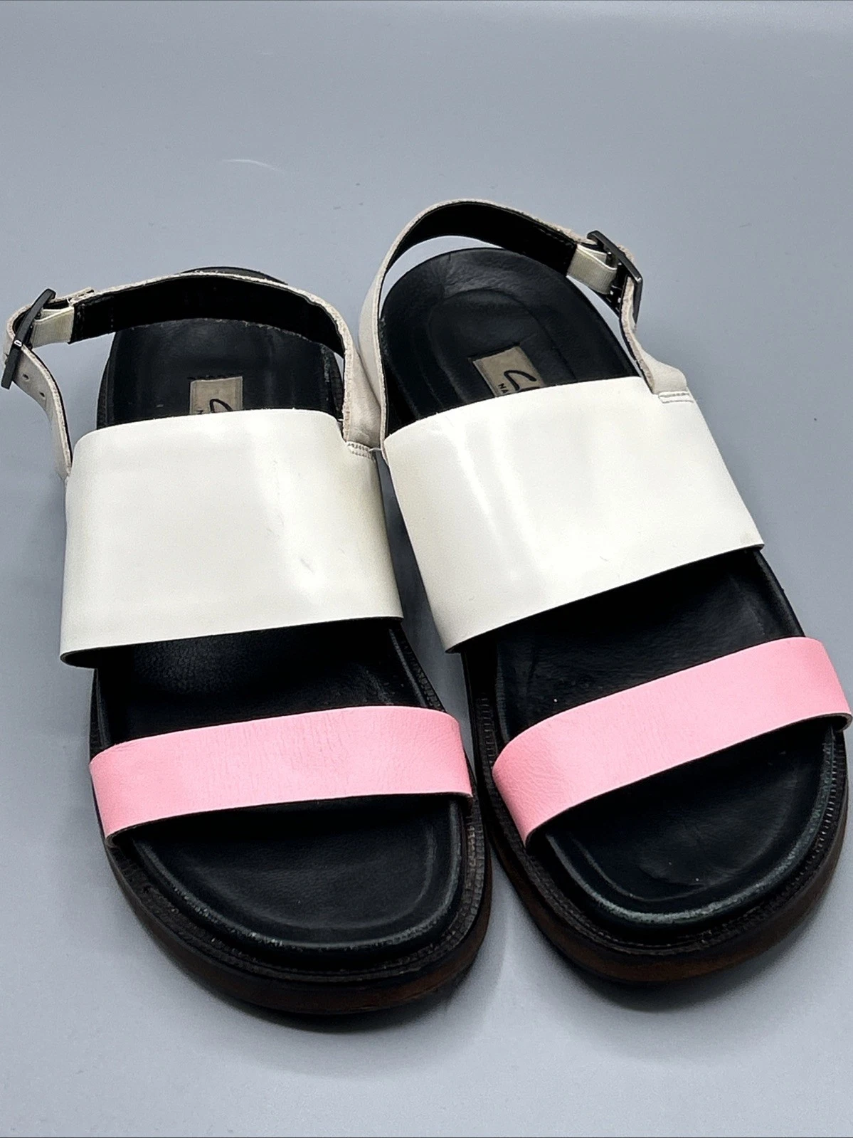 Sandali piatti Clarks donna narrativi pelle grossa taglia UK 4 D bianco rosa