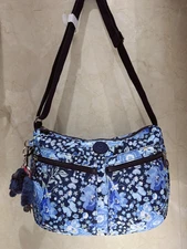 NWT Kipling Women's Izellah Crossbody Bag in blue floral 13"W hipster FREE SHIPI