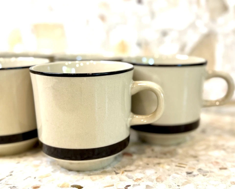 Vtg Freezer to Oven Stoneware Mug set of 6 Japan Brown Tan Sears Sahara cup tea - Image 2 of 4