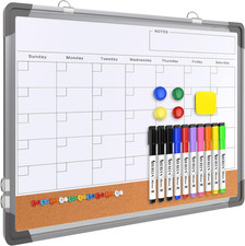 Monthly Calendar Whiteboard Dry Erase Cork Board Combination for Wall, 17"x13...