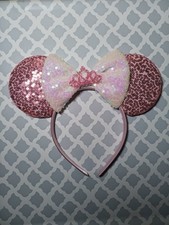 Minnie Mouse Ears Sequined Pink Tiara Headband White Bow Princess