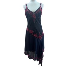 Whimsigoth Fairy Grunge Asymmetric Dress Floral Embroidered Beaded Sequins 12P