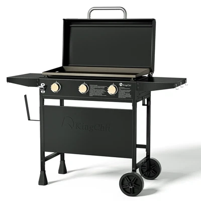 KingChii KC1995D3 3-Burner 28" Propane Griddle with Hard Cover for Camping,