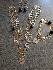 Sterling Silver Hamsa Hand charm and black faceted beads (3 piece Set)