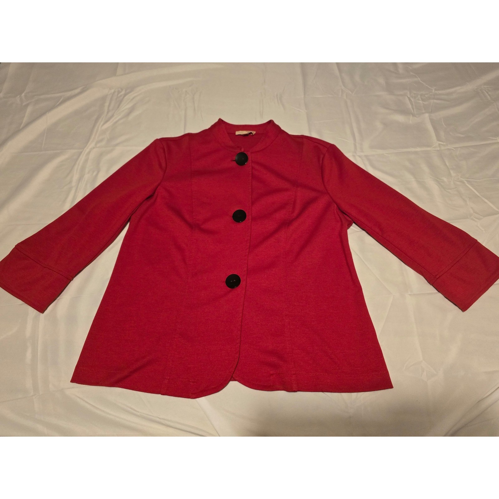 Choices Red Knit Button Front Jacket Collarless B… - image 1