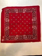 Vintage Crafted With Pride Handkerchief Red Black Paisley Bandana Cotton Unisex