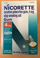 Nicorette 4mg White Ice Mint Nicotine Gum 100 ct. Stop Smoking Aid Exp - 09/27 