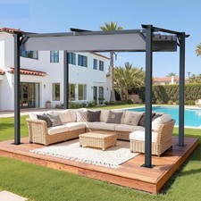 3 x 2m Metal Outdoor Pergola Gazebo Patio Sun Shelter Retractable Canopy