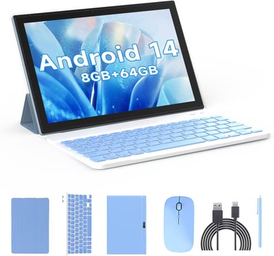 Tablet 2 in 1 Tablets 10 inch Android 14 Set with Keyboard 2in1 blue 