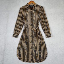 Banana Republic Midi Shirt Dress Women's 4 Black Gold Chain Print Button Front
