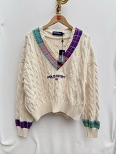 Polo Sport Ralph Lauren Plaid Stripe Cricket Sweater Cable Knit Cotton V Neck XL