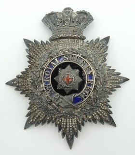 1800's Victorian 3rd Royal Surrey Regiment Officers Helmet Plate Badge